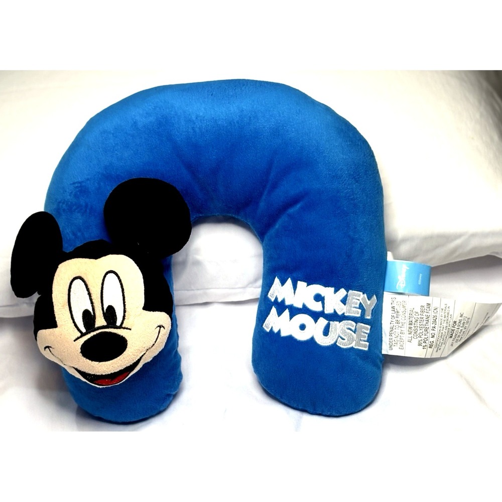 Disney 3D Mickey Mouse Travel Satin Neck pillow Blue 11" x 12"
